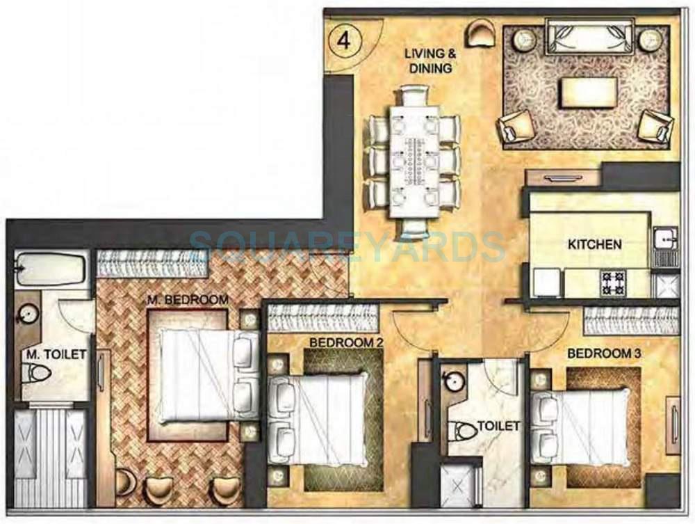 Floor plan of 3 BHK 1188 Sq. Ft. Apartment in Indiabulls Blu, Mumbai