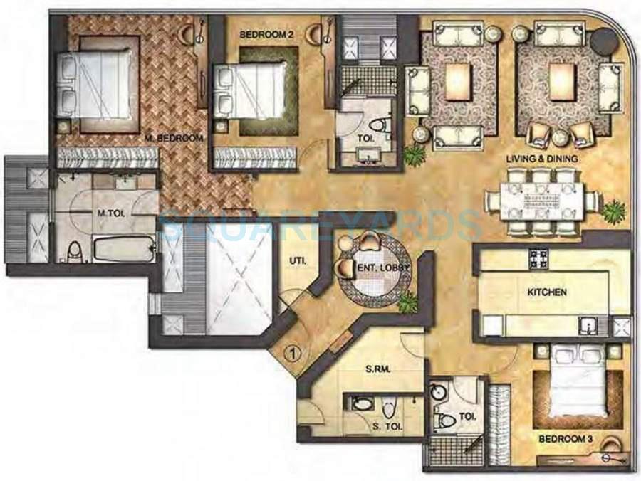 Floor plan of 3 BHK 1467 Sq. Ft. Apartment in Indiabulls Blu, Mumbai