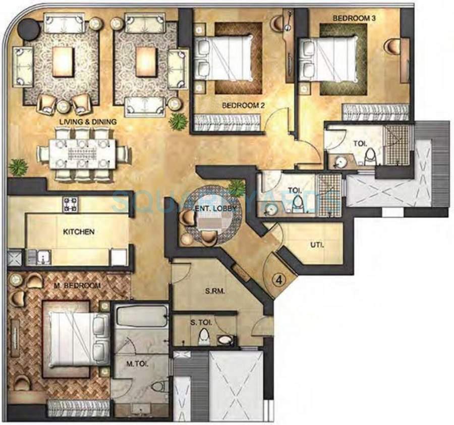 Floor plan of 3 BHK 1577 Sq. Ft. Apartment in Indiabulls Blu, Mumbai