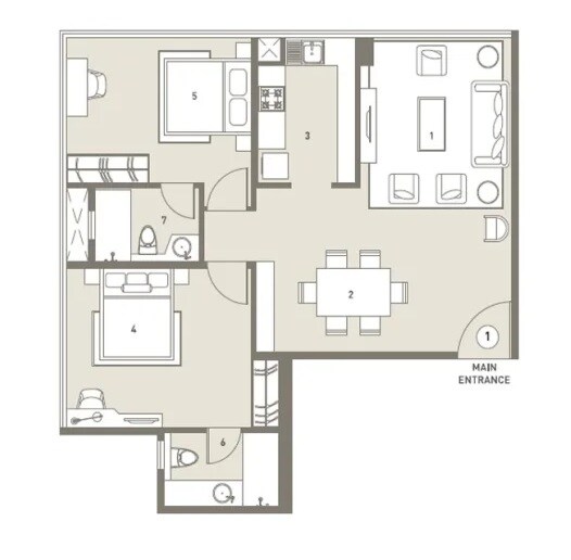 Floor plan of 2 BHK 1843 Sq. Ft. Apartment in Indiabulls Blu Tower A, Mumbai