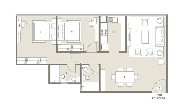 Floor plan of 2 BHK 809 Sq. Ft. Apartment in Indiabulls Blu Tower A, Mumbai