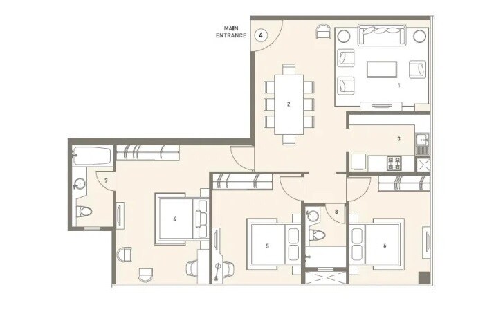 Floor plan of 3 BHK 1007 Sq. Ft. Apartment in Indiabulls Blu Tower A, Mumbai
