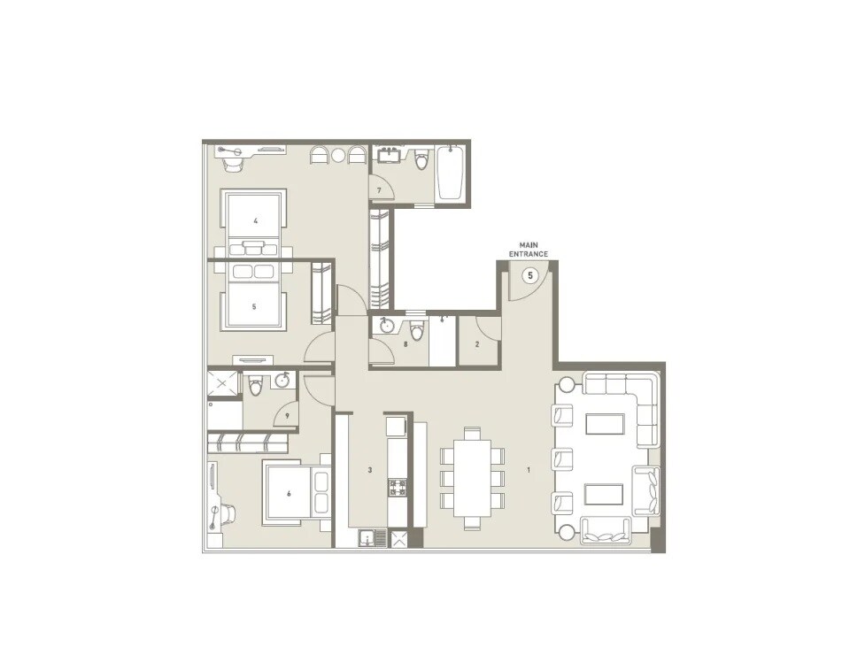 Floor plan of 3 BHK 2030 Sq. Ft. Apartment in Indiabulls Blu Tower A, Mumbai