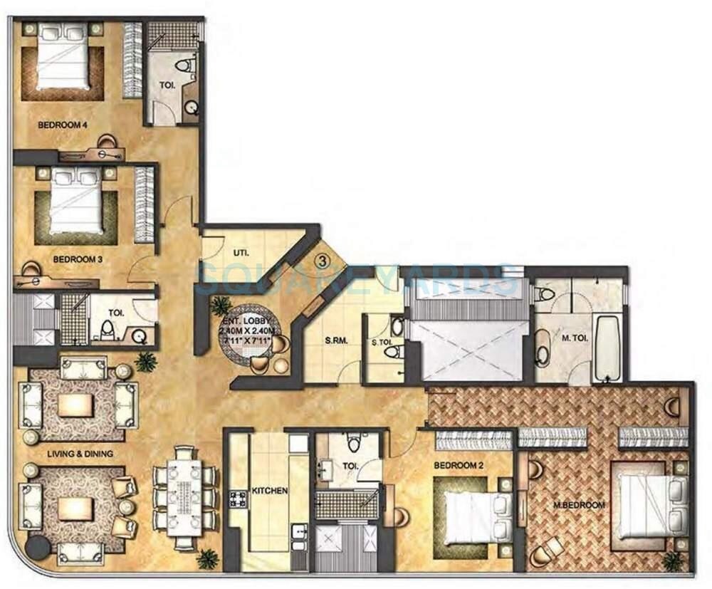 Floor plan of 4 BHK 1626 Sq. Ft. Apartment in Indiabulls Blu Tower A, Mumbai