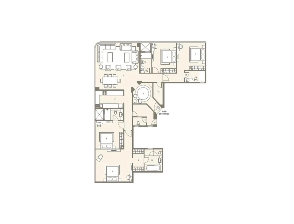 Floor plan of 4 BHK 5102 Sq. Ft. Apartment in Indiabulls Blu Tower A, Mumbai