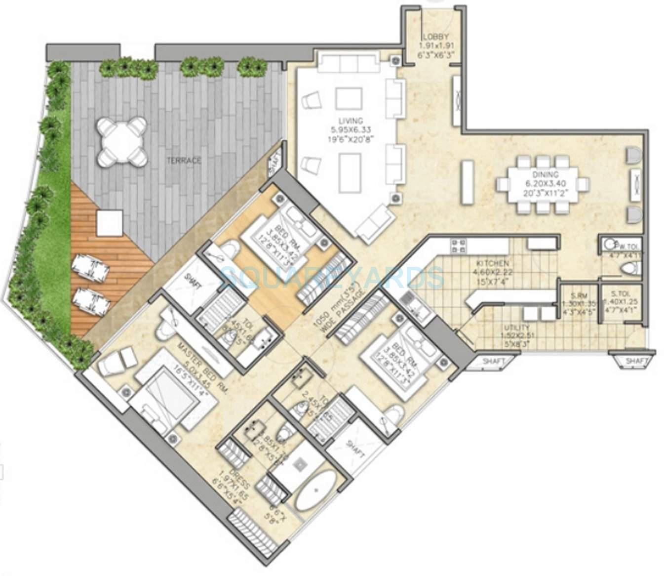 Floor plan of 3 BHK 2900 Sq. Ft. Apartment in Indiabulls Sky, Mumbai