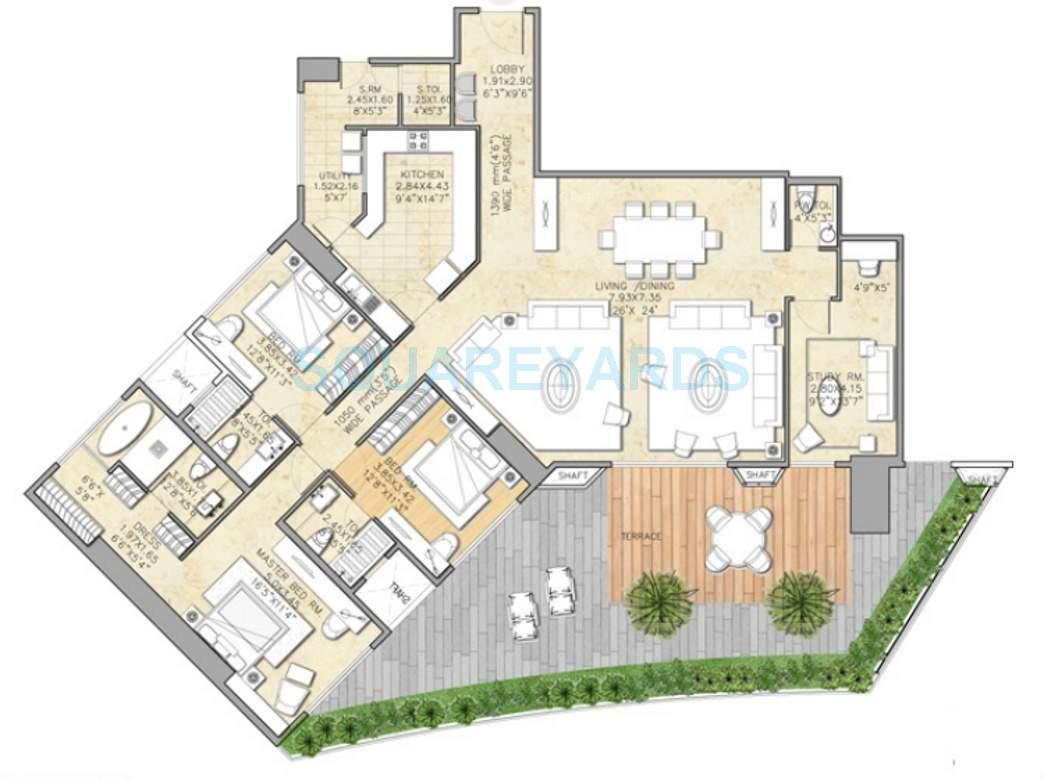 Floor plan of 3 BHK 3700 Sq. Ft. Apartment in Indiabulls Sky, Mumbai