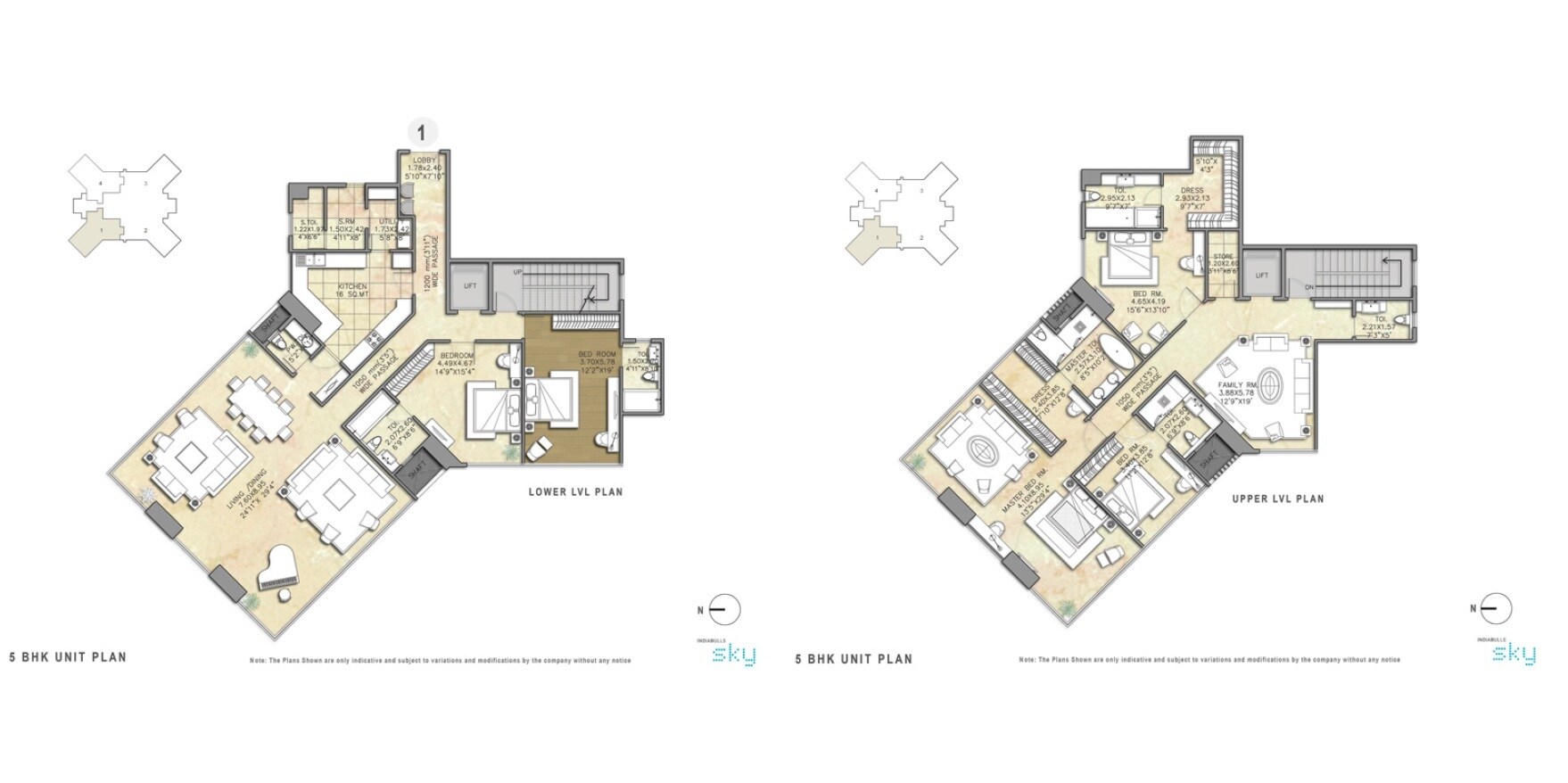 Floor plan of 5 BHK 5651 Sq. Ft. Apartment in Indiabulls Sky, Mumbai