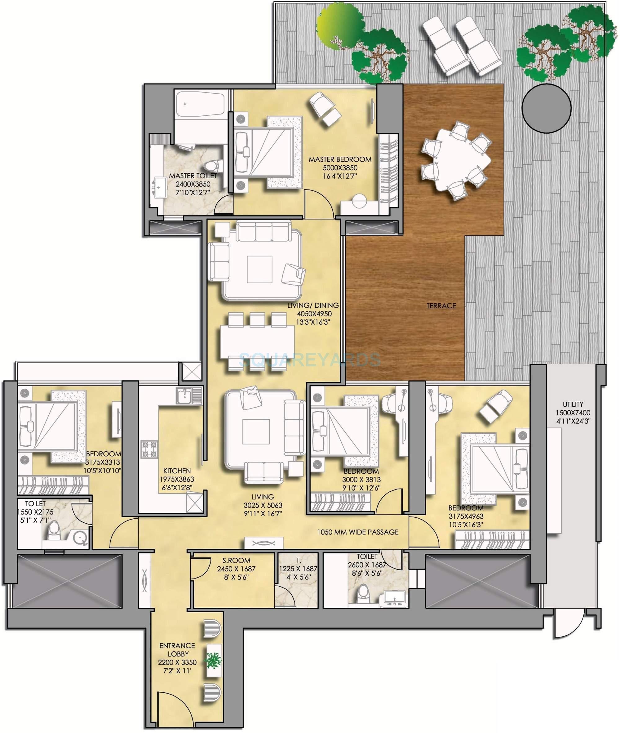 Floor plan of 4 BHK 3429 Sq. Ft. Apartment in Indiabulls Sky Suites, Mumbai