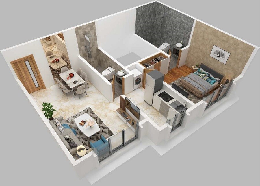 Floor plan of 1 BHK 423 Sq. Ft. Apartment in Indo Ashtha Buoyancy, Mumbai