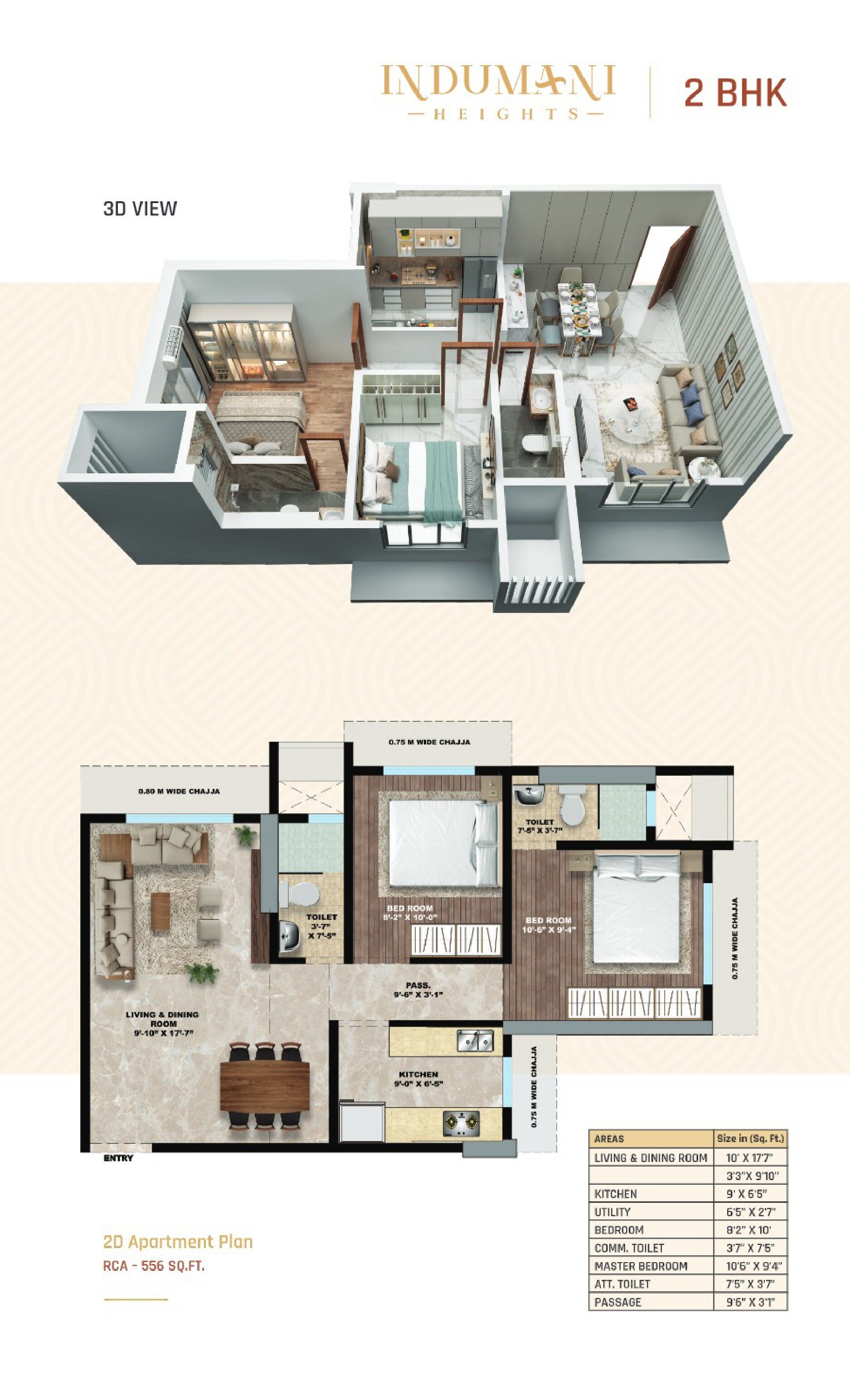 Floor plan of 2 BHK 556 Sq. Ft. Apartment in Indumani Heights, Mumbai