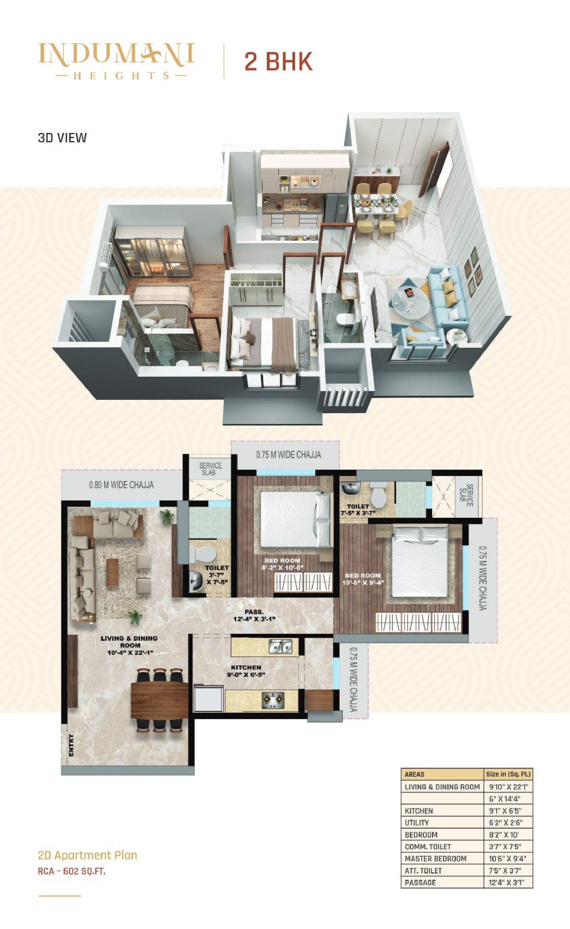 Floor plan of 2 BHK 602 Sq. Ft. Apartment in Indumani Heights, Mumbai