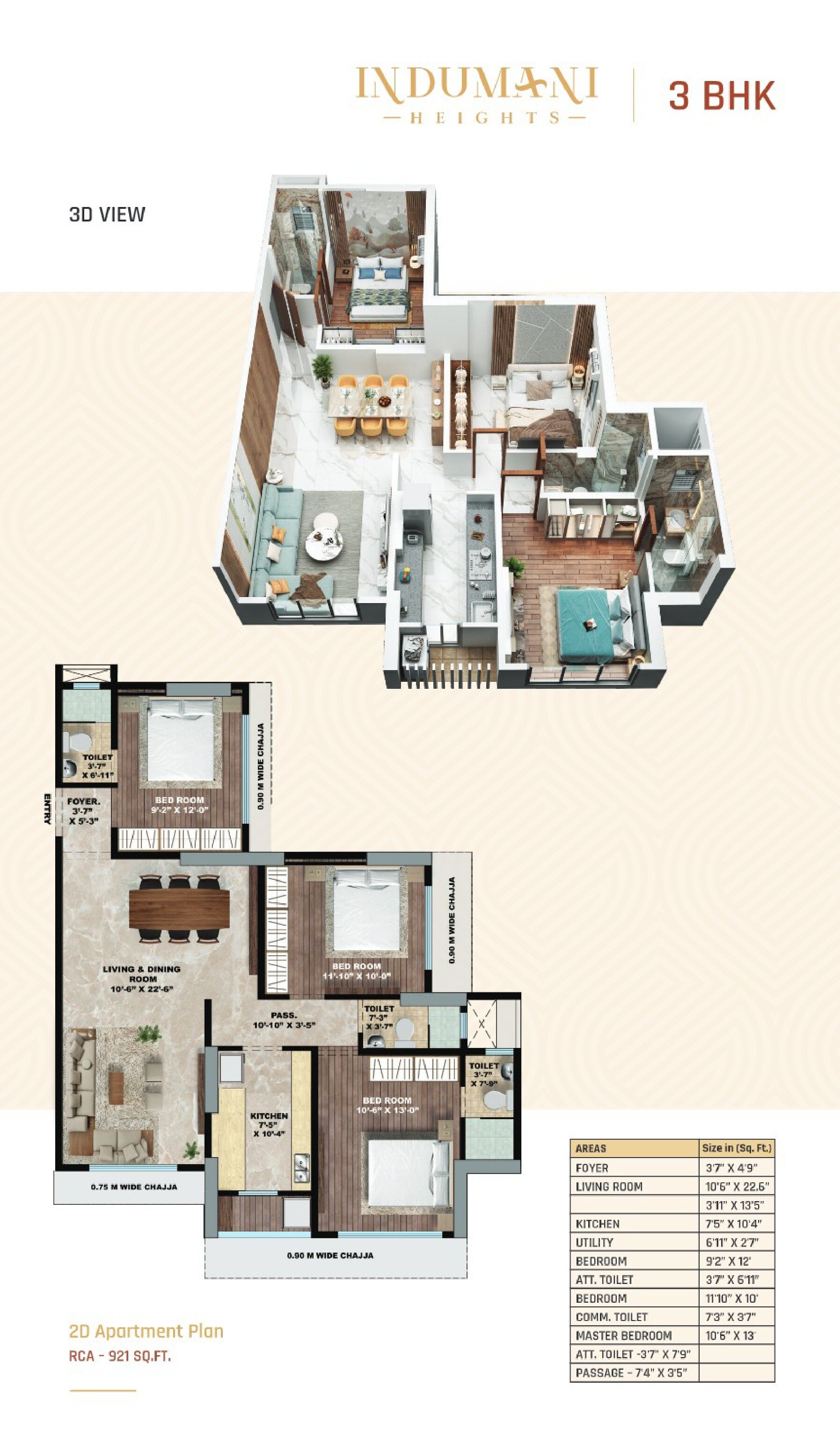 3 BHK 921 Sq. Ft. Apartment