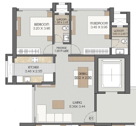 2 BHK 789 Sq. Ft. Apartment