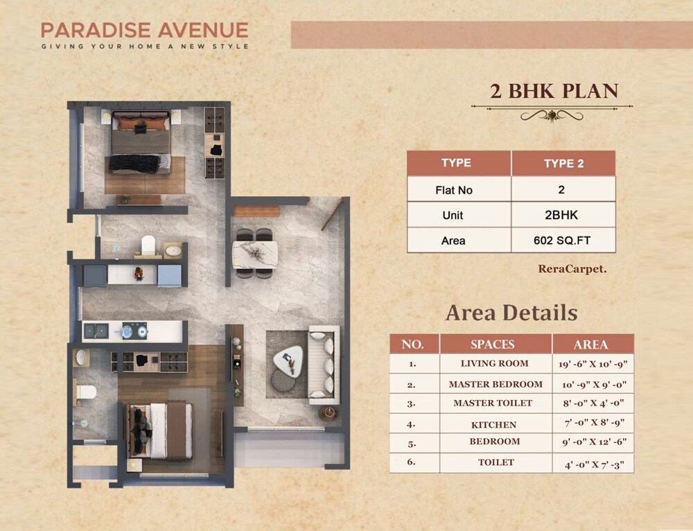 Floor plan of 2 BHK 602 Sq. Ft. Apartment in Infinity Paradise CHS, Mumbai