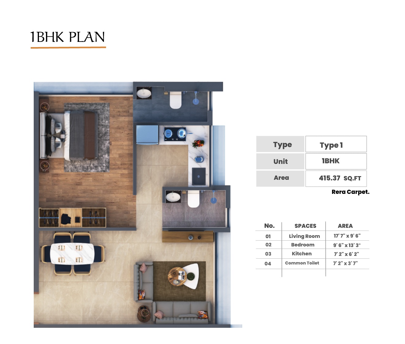 1 BHK 415 Sq. Ft. Apartment in Infinity Siddhivinayak CHS