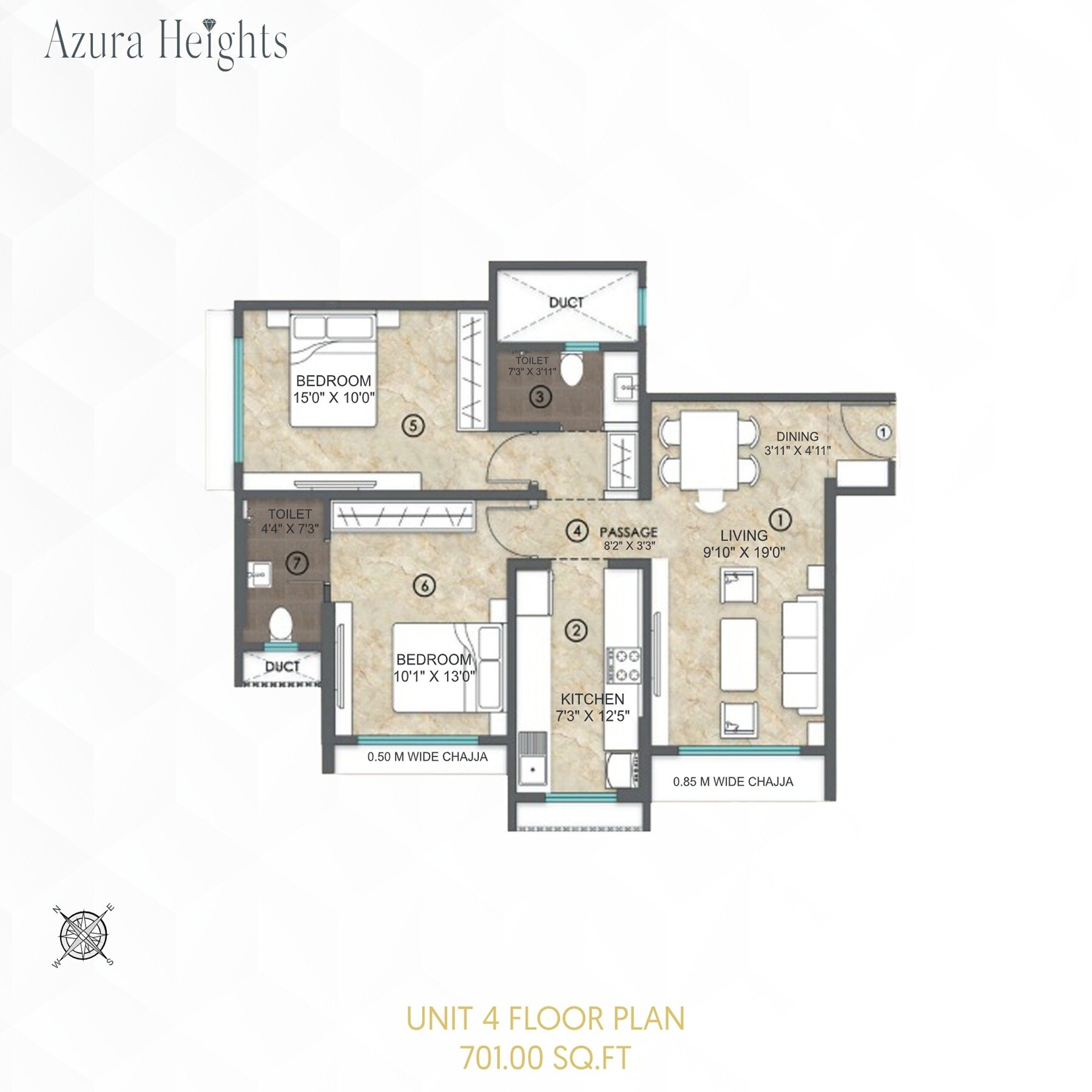 Floor plan of 2 BHK 701 Sq. Ft. Apartment in Infra Azura Height, Mumbai