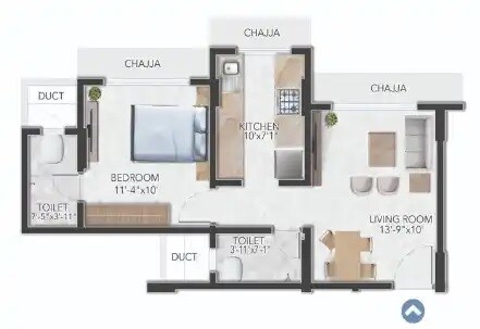 Floor plan of 1 BHK 426 Sq. Ft. Apartment in Innoventures Sidhachal Residency, Mumbai