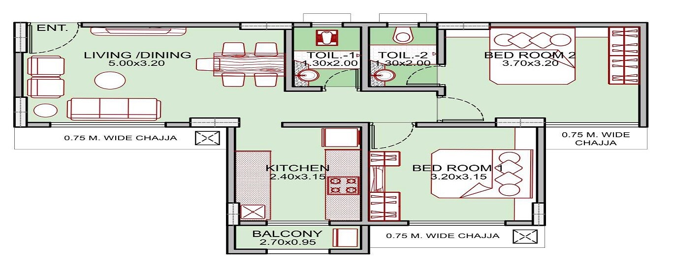 Floor plan of 2 BHK 755 Sq. Ft. Apartment in Integrated Arya, Mumbai