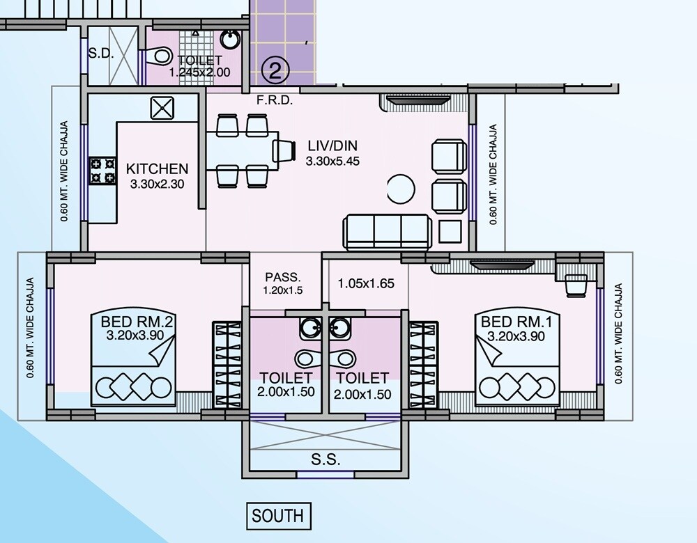 Floor plan of 2 BHK Apartment - 720 sq. ft. in Integrated Kavya, Mumbai