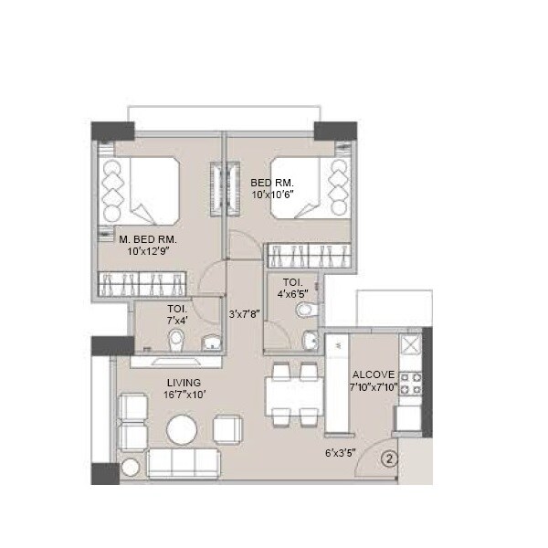 2 BHK 575 Sq. Ft. Apartment
