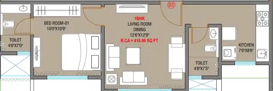 Floor plan of 1 BHK 420 Sq. Ft. Apartment in IR Horizon Heights, Mumbai