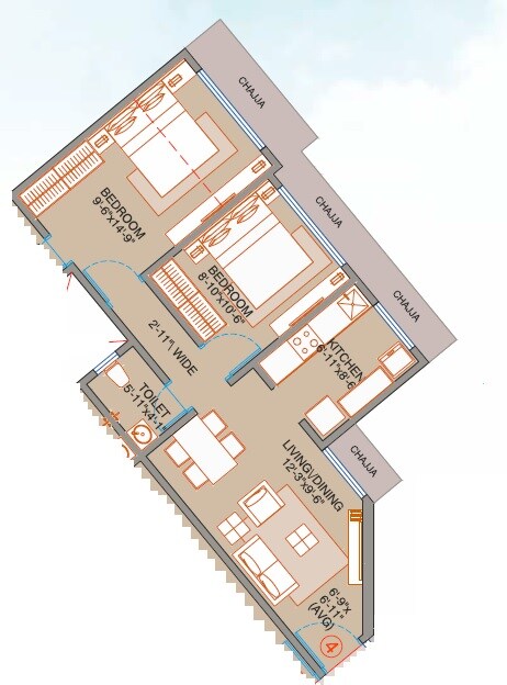 2 BHK 577 Sq. Ft. Apartment