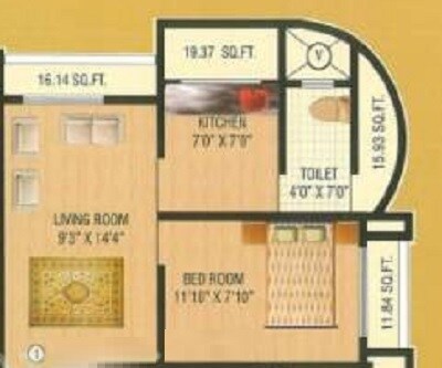 Floor plan of 1 BHK 489 Sq. Ft. Apartment in ISA Royal Palace, Mumbai
