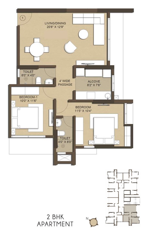 2 BHK 717 Sq. Ft. Apartment in Jade Deluxe Apartments