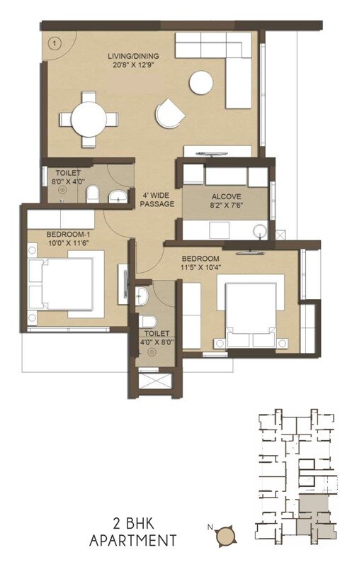 Floor plan of 2 BHK 717 Sq. Ft. Apartment in Jade Deluxe Apartments, Mumbai