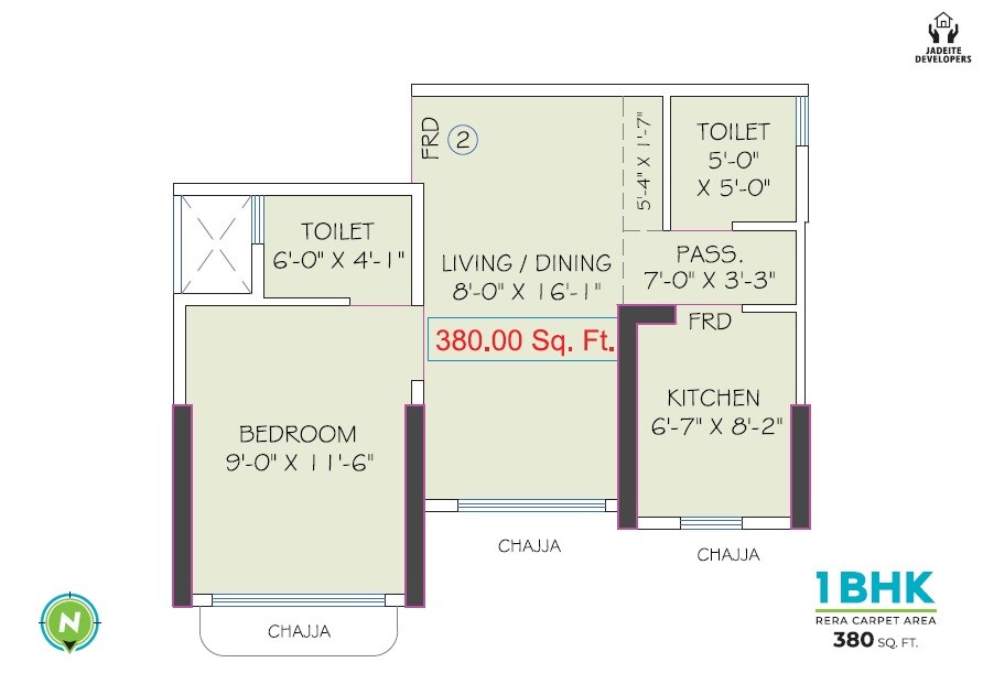Floor plan of 1 BHK 380 Sq. Ft. Apartment in Jadeite Kaveri, Mumbai