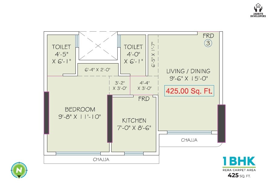 Floor plan of 1 BHK 425 Sq. Ft. Apartment in Jadeite Kaveri, Mumbai