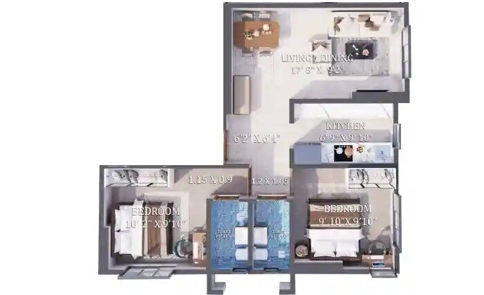 Floor plan of 2 BHK 557 Sq. Ft. Apartment in Jagdale Giriraj, Mumbai