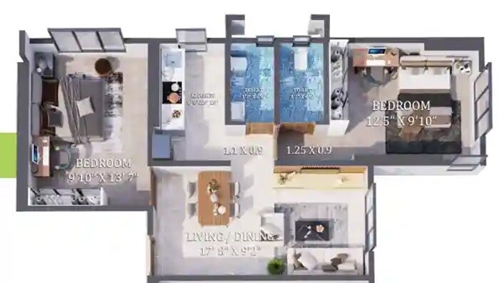 Floor plan of 2 BHK 577 Sq. Ft. Apartment in Jagdale Giriraj, Mumbai