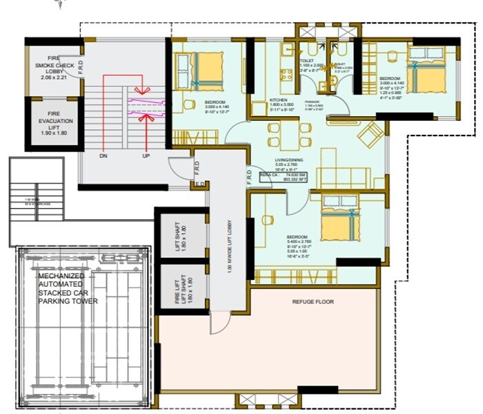 3 BHK 803 Sq. Ft. Apartment