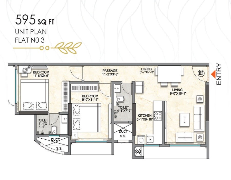 2 BHK 595 Sq. Ft. Apartment
