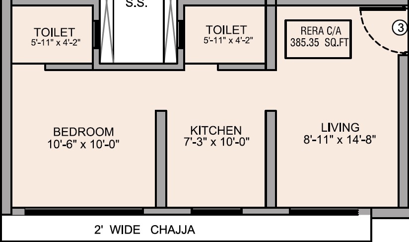 Floor plan of 1 BHK 385 Sq. Ft. Apartment in Jangid Meadows, Mumbai