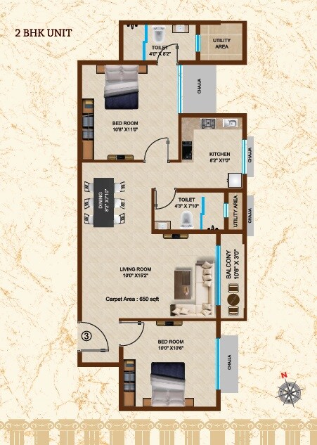 Floor plan of 2 BHK 650 Sq. Ft. Apartment in Janki Heritage, Mumbai