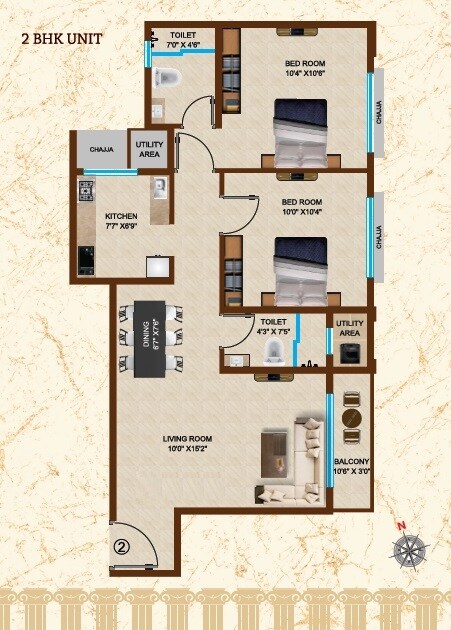 Floor plan of 2 BHK 670 Sq. Ft. Apartment in Janki Heritage, Mumbai