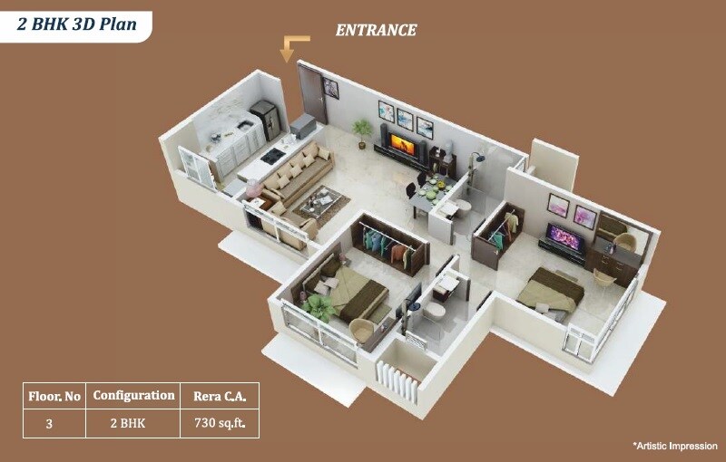 Floor plan of 2 BHK 730 Sq. Ft. Apartment in Jasani Scorpio, Mumbai