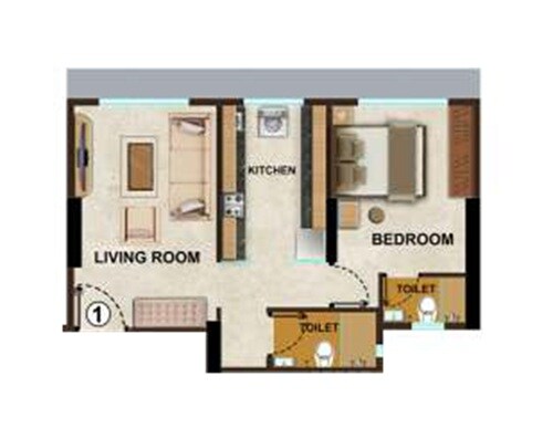 Floor plan of 1 BHK 408 Sq. Ft. Apartment in Jay Krishna, Mumbai