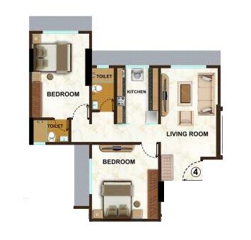 Floor plan of 2 BHK 630 Sq. Ft. Apartment in Jay Krishna, Mumbai