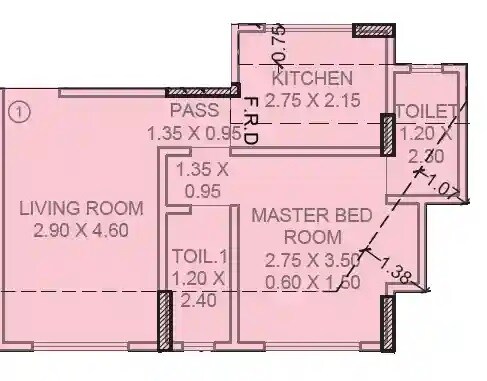 Floor plan of 1 BHK 436 Sq. Ft. Apartment in Jayashree Vamana Apartment, Mumbai
