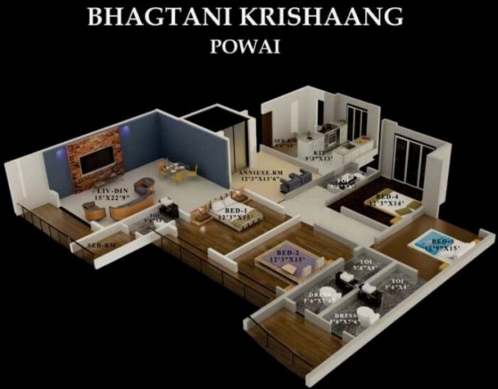 Floor plan of 4 BHK 1890 Sq. Ft. Apartment in Jaycee Bhagtani Krishaang, Mumbai