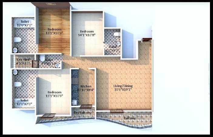 Floor plan of 3 BHK 2900 Sq. Ft. Apartment in Jaycee Bhagtani Solitaire, Mumbai