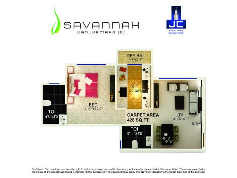 Floor plan of 1 BHK 707 Sq. Ft. Apartment in Jaycee Savannah, Mumbai