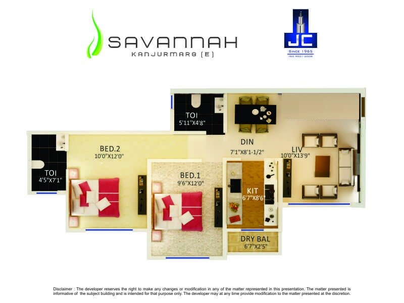 Floor plan of 2 BHK 910 Sq. Ft. Apartment in Jaycee Savannah, Mumbai