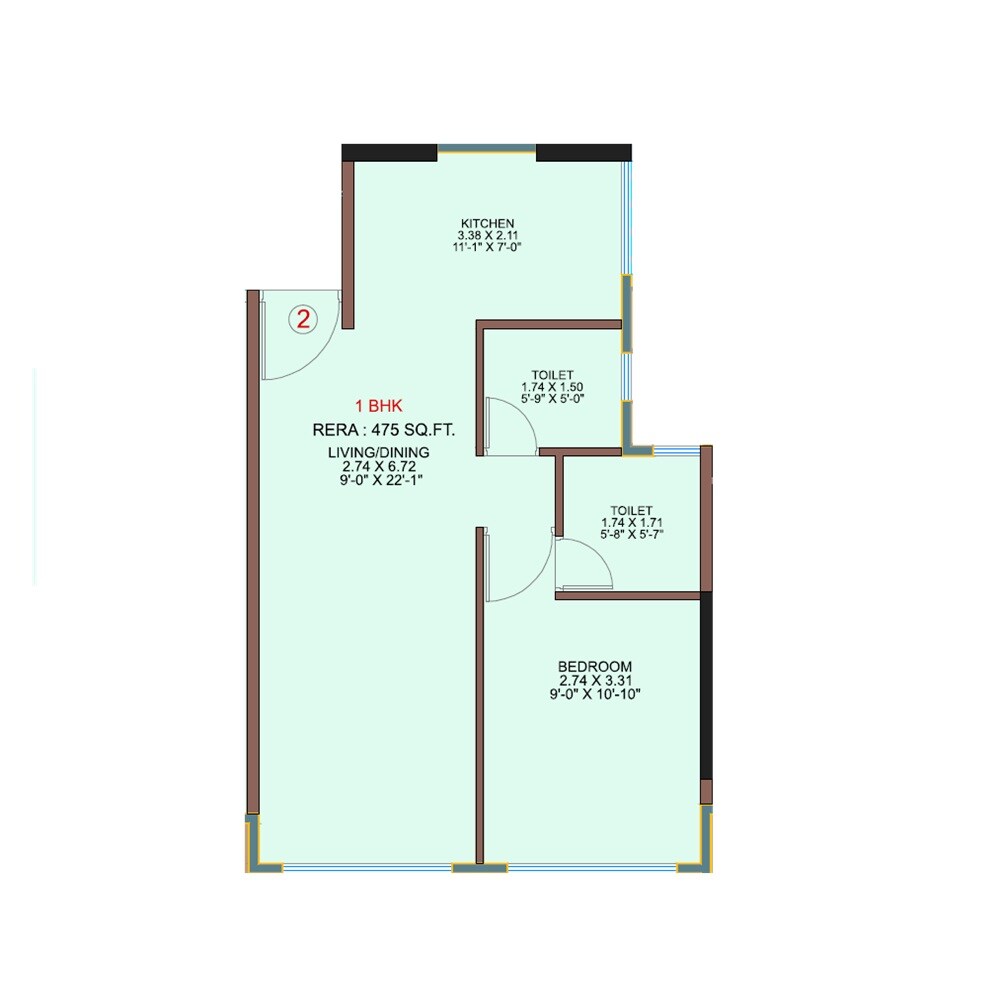 1 BHK 475 Sq. Ft. Apartment