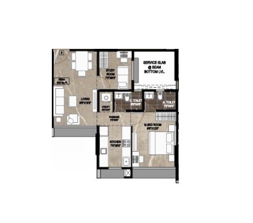 Floor plan of 1 BHK 455 Sq. Ft. Apartment in Jaydeep Elanza, Mumbai
