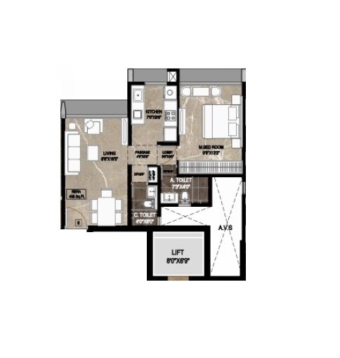Floor plan of 1 BHK 480 Sq. Ft. Apartment in Jaydeep Elanza, Mumbai